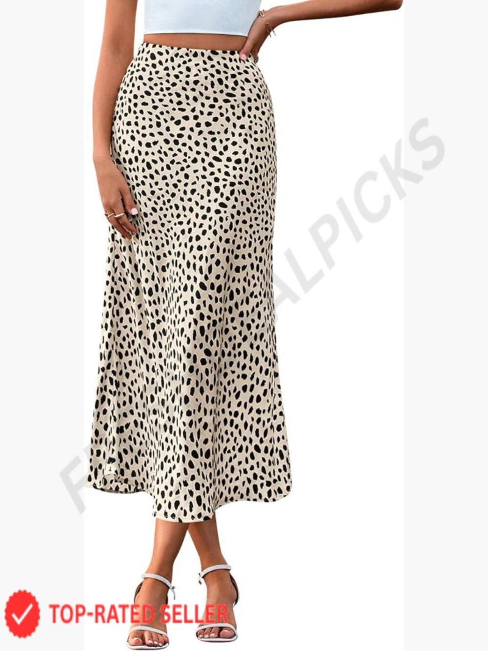Satin Midi Skirt High Waisted Leopard Print A-Line Cocktail Wedding Elegant